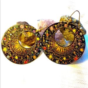 SOLD Gold Galaxy Hoop Italian Mosaic Earrings